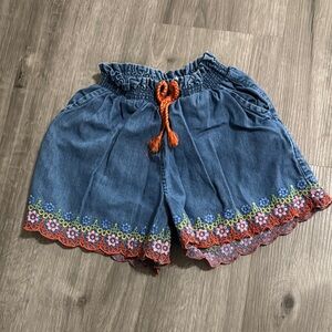 Mini Boden Blue and Orange Casual Shorts with Embroidered Hem